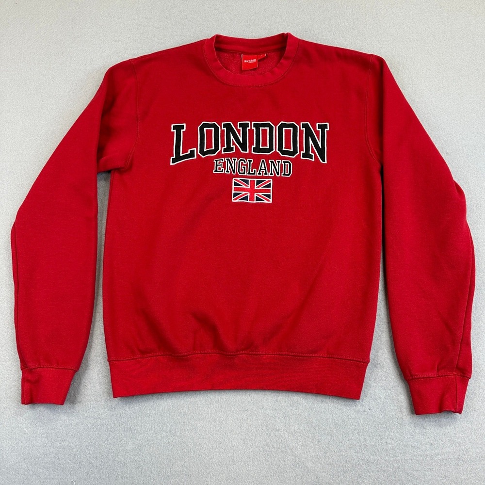 Awnhill London England Sweatshirt Women M Red Souvenir Union Jack Pullover Crew
